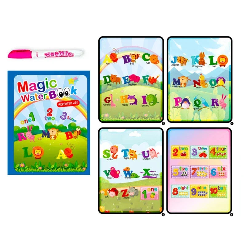 Children Early Education Toys Magical Book with Pen Water Drawing  Toys Gift Reusable Coloring Book Magic Drawing Book