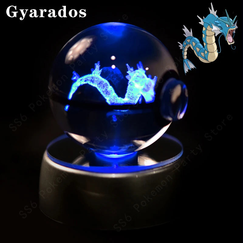 Pokemon Crystal Ball Pikachu Gengar Eevee Mewtwo Lacario Anime Game Pokeball Led Night Light Base Kids Birthday Gift Home Decor