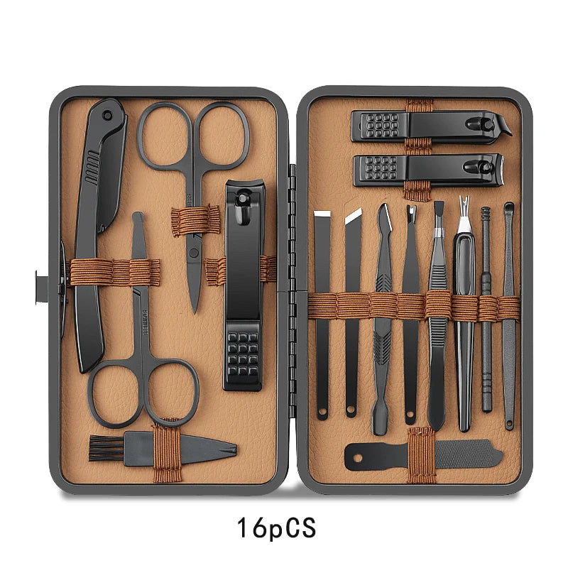 8/12/15/20/24 pcs Manicure Cutters Nail Clipper Set Household Stainless Steel Ear Spoon Pedicure Scissors Tool For Beauty