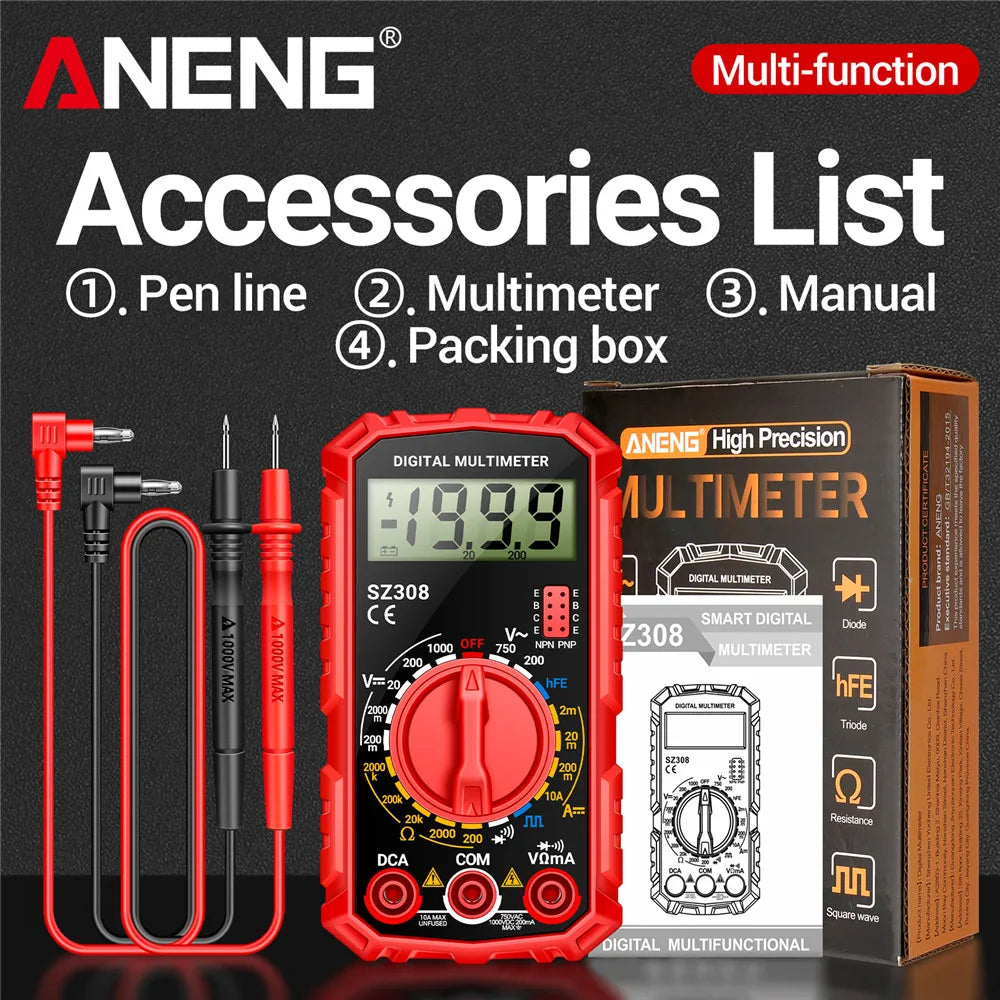 ANENG SZ308 Digital Multimeter   AC/DC Current Meter Voltage Resistance Meter Electrician LCD Backlight Ohm Square Wave Test