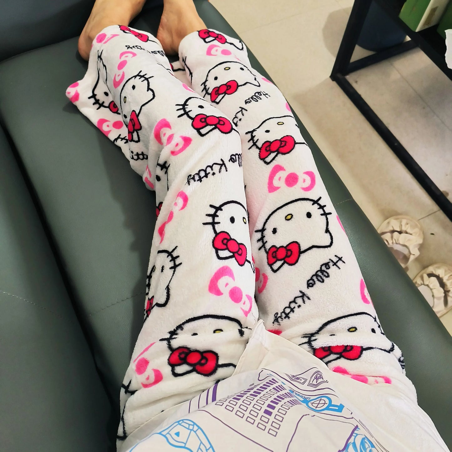 Cartoon Hello Kitty pajama pants for men and women spring and summer thin loose couple casual home pants walking pants