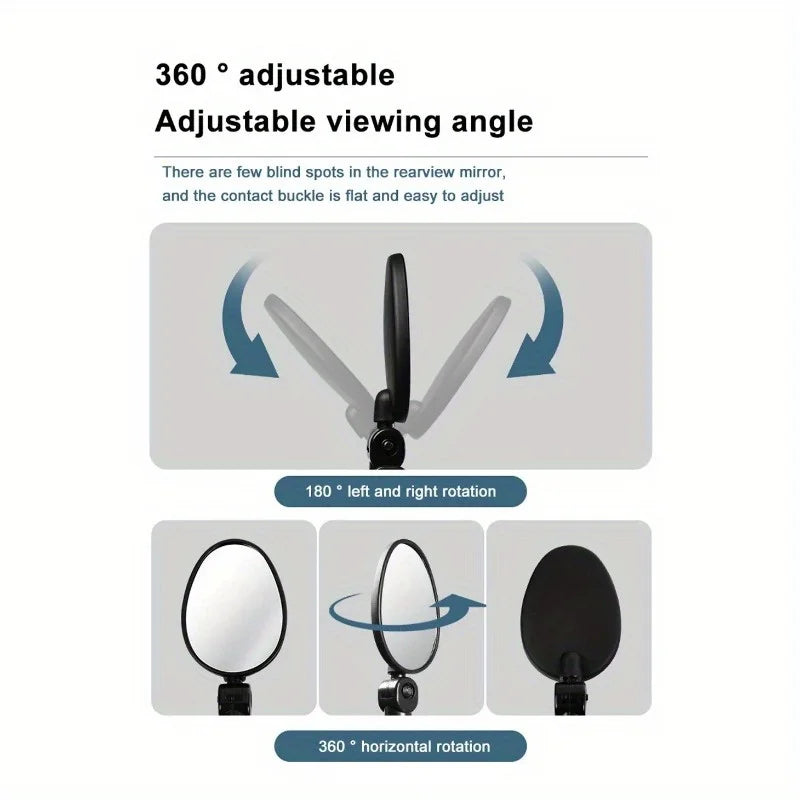 2pcs Black 360° Adjustable Bicycle Rearview Mirror with Wide Angle Lens - Durable PVC, Universal Fit for Road & Mountain Bikes