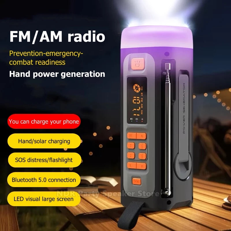 Disaster Prevention Hand-cranked Power Generation Radio Bluetooth Speakers Outdoor Emergency Survival Equipment Solar Charging