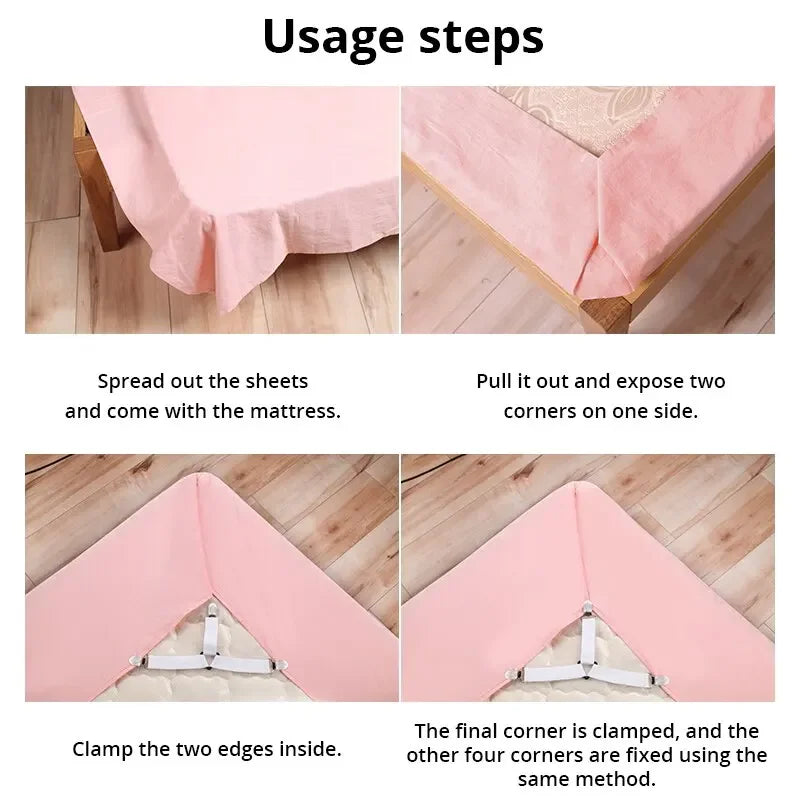 4Pcs Adjustable Bed Sheet And Quilt Holder for Bed Sheet Organizer Mattress Cover Clip For Home Elastic Straps Adjustable Clips