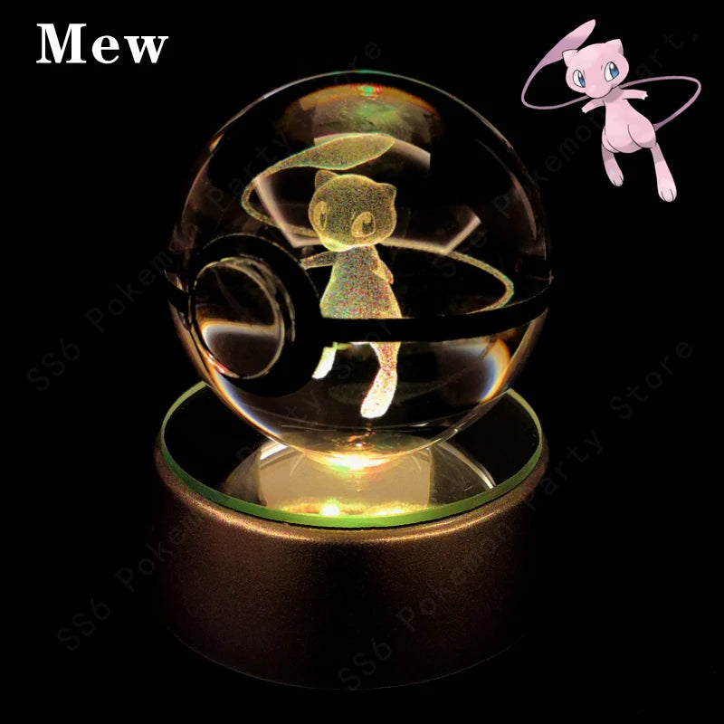 Pokemon Crystal Ball Pikachu Gengar Eevee Mewtwo Lacario Anime Game Pokeball Led Night Light Base Kids Birthday Gift Home Decor