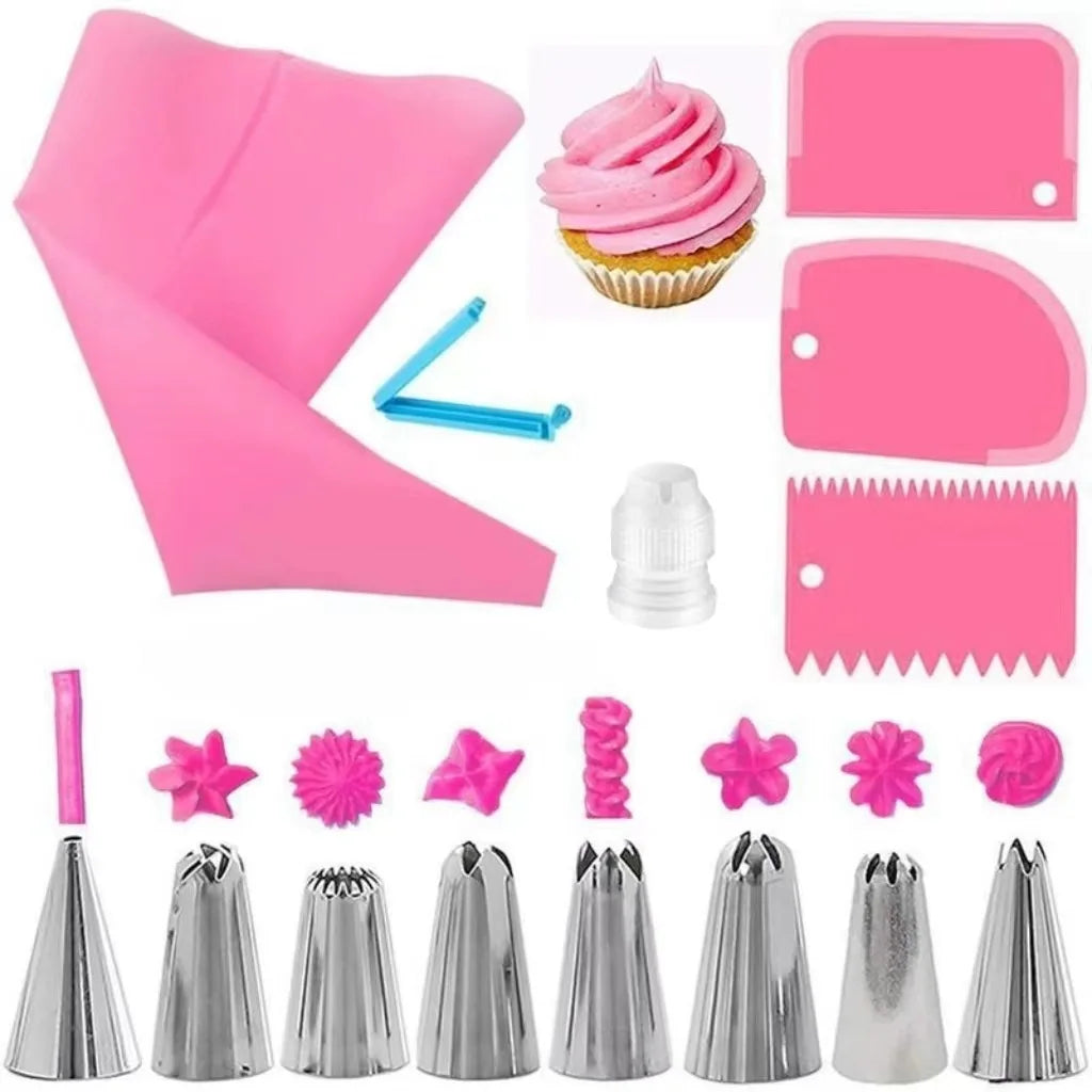 Silicone Piping Tip Set Cake Frosting Tips Stainless Steel Nozzles Spatula  DIY Baking Tools Accessory