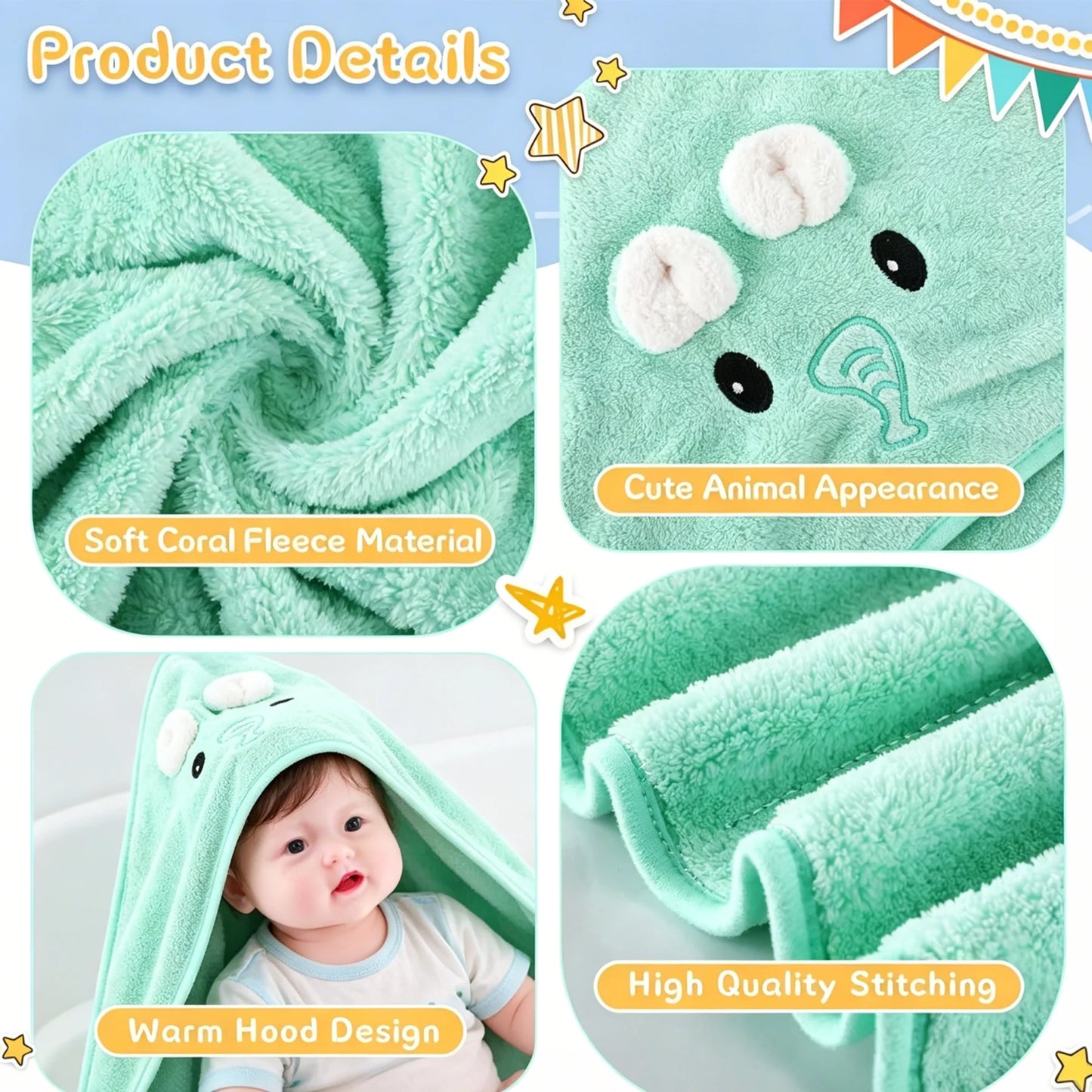 Cute Bath Towel for Baby Soft Absorbent Towel Newborn Swaddle Wrap Baby Blankets for Girls Boys