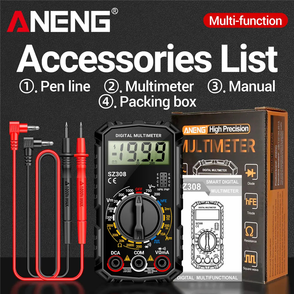 ANENG SZ308 Digital Multimeter   AC/DC Current Meter Voltage Resistance Meter Electrician LCD Backlight Ohm Square Wave Test