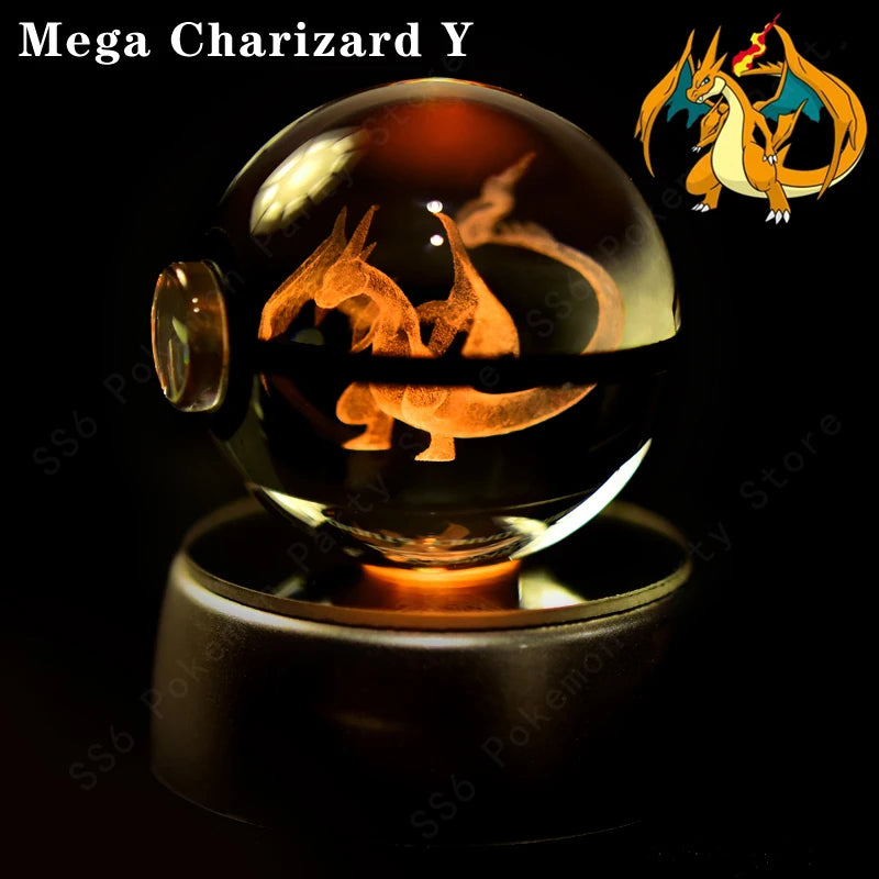 Pokemon Crystal Ball Pikachu Gengar Eevee Mewtwo Lacario Anime Game Pokeball Led Night Light Base Kids Birthday Gift Home Decor