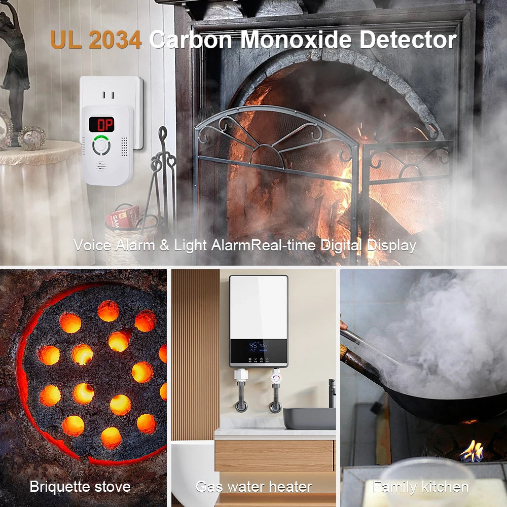 CO Sensor Carbon Monoxide Detector Plug In Alarm 85dB Siren Sound Independent CO Poisoning Warning Alarm Detector CO Meter