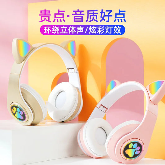 New arrival bluetooth ear head b39 cat ear luminous bluetooth ear head wearable foldable card mobile phone wireless headset neut