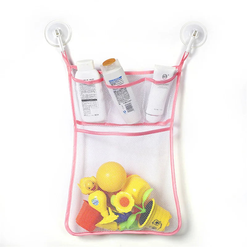 Multiuse Mesh Bath Toy Organizer Lightweight Strong Kids Bath Tub Toy Holder Basket Dual Layers Toddler Shower Caddy Hanging Bin