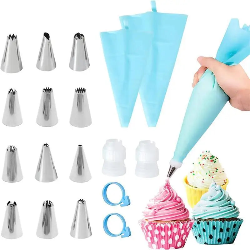 Silicone Piping Tip Set Cake Frosting Tips Stainless Steel Nozzles Spatula  DIY Baking Tools Accessory