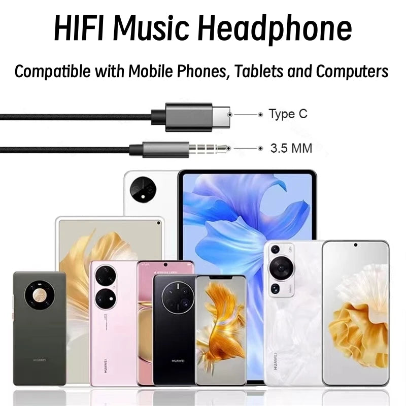 Original Type C Wired Earphone For 3.5mm Earbuds Samsung Galaxy S25 S24 S23 S21 S22 Ultra Plus Headphones A54 A34 A53 A53 Laptop
