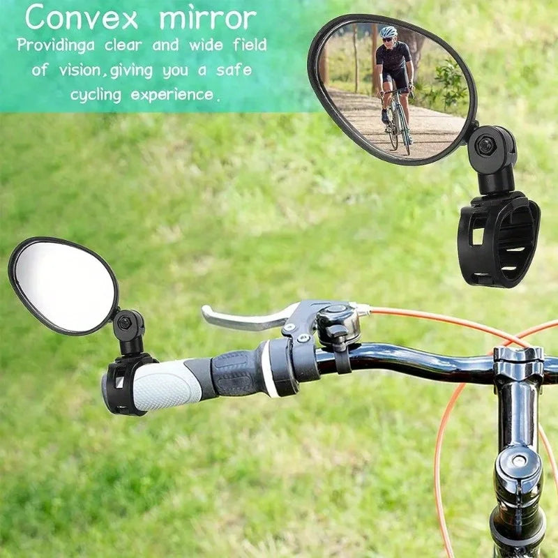 2pcs Black 360° Adjustable Bicycle Rearview Mirror with Wide Angle Lens - Durable PVC, Universal Fit for Road & Mountain Bikes