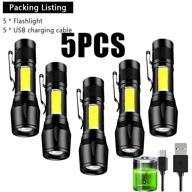 Mini LED Rechargeable Flashlight COB+XPE Zoomable Torch 3 Mode Built-in Battery Flashlight Outdoor Camping Emergency Lantern