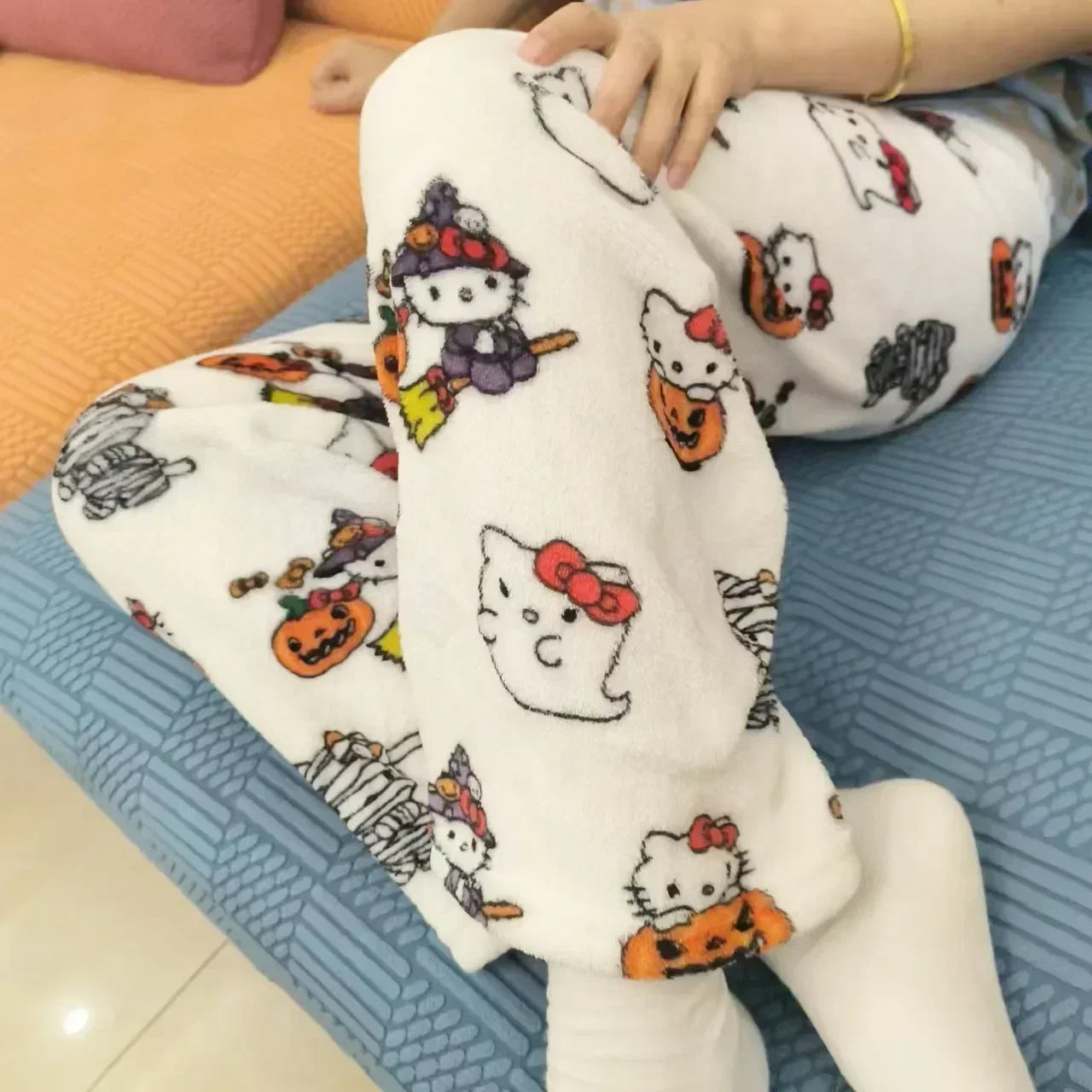 Cartoon Hello Kitty pajama pants for men and women spring and summer thin loose couple casual home pants walking pants