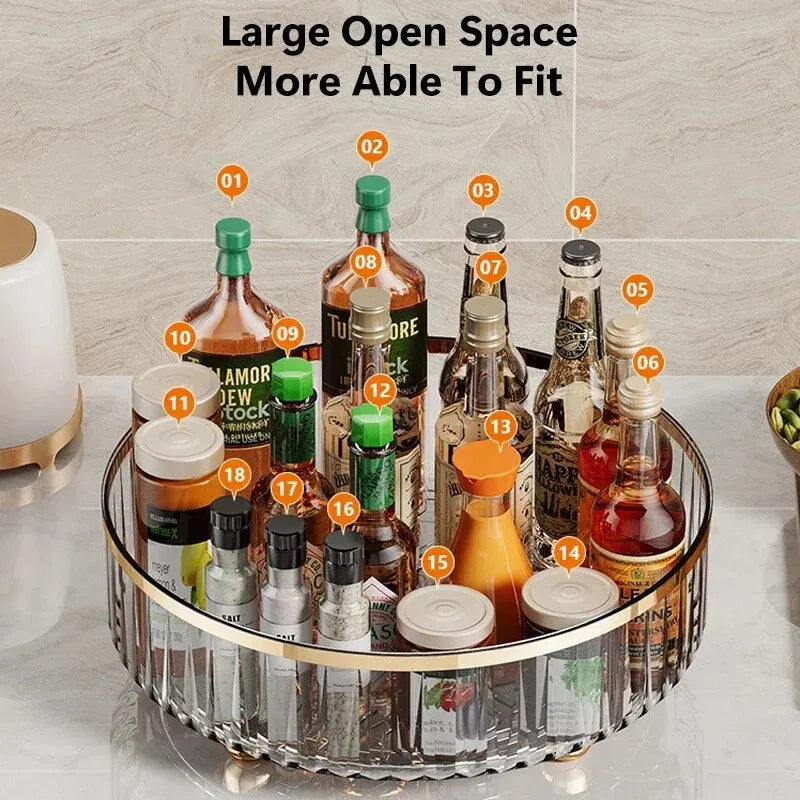 Rotating Tray Spice Rack Pantry Cabinet Turntable With Base Storage Bin Kitchen Organizer For Seasoning Cosmetic Storage Box