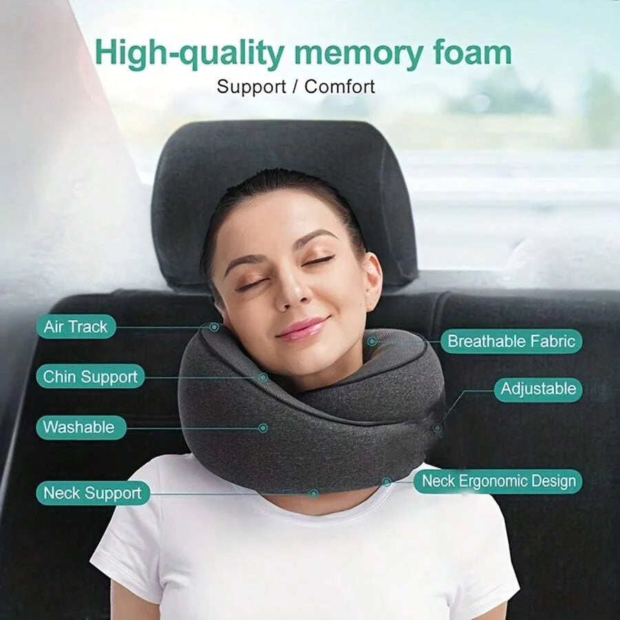 1pc Travel Pillow Pure Memory Foam Neck Pillow, Comfortable & Breathable Cover, Machine Washable, Airplane Travel Kit With Luxur