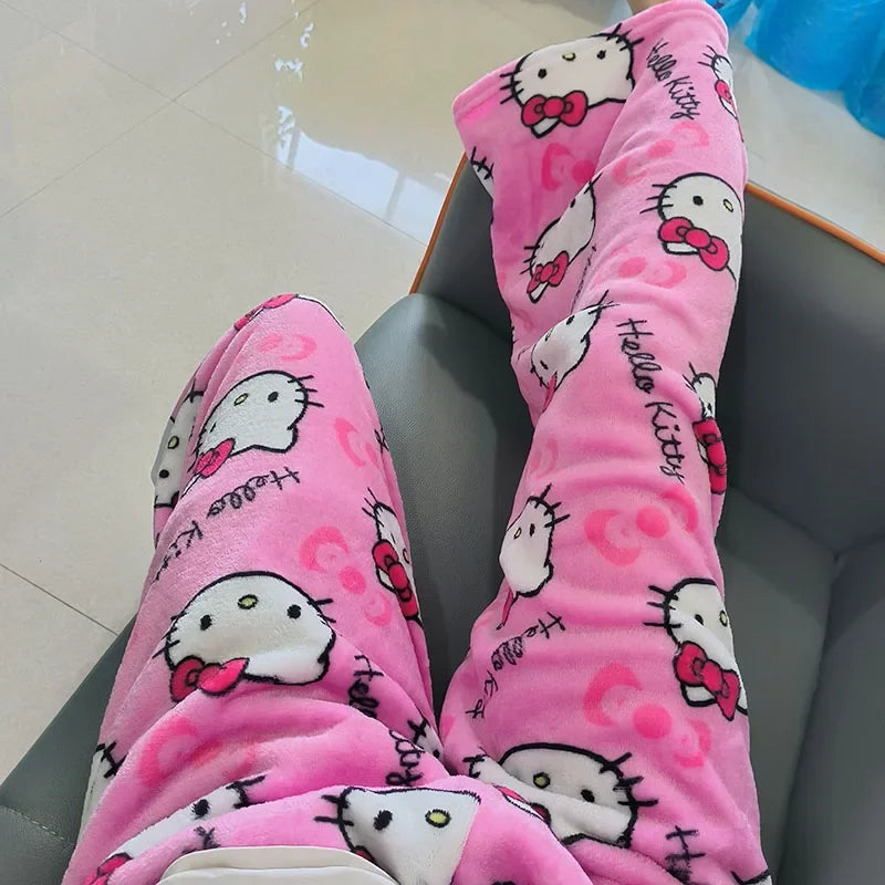 Cartoon Hello Kitty pajama pants for men and women spring and summer thin loose couple casual home pants walking pants