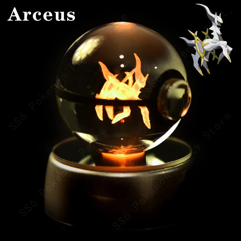 Pokemon Crystal Ball Pikachu Gengar Eevee Mewtwo Lacario Anime Game Pokeball Led Night Light Base Kids Birthday Gift Home Decor