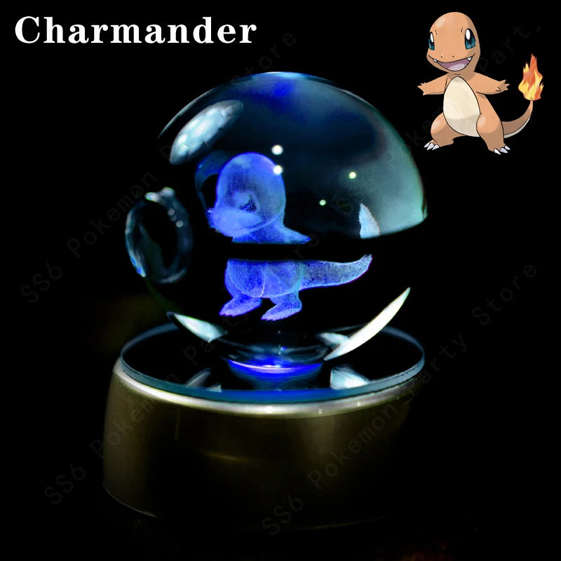 Pokemon Crystal Ball Pikachu Gengar Eevee Mewtwo Lacario Anime Game Pokeball Led Night Light Base Kids Birthday Gift Home Decor
