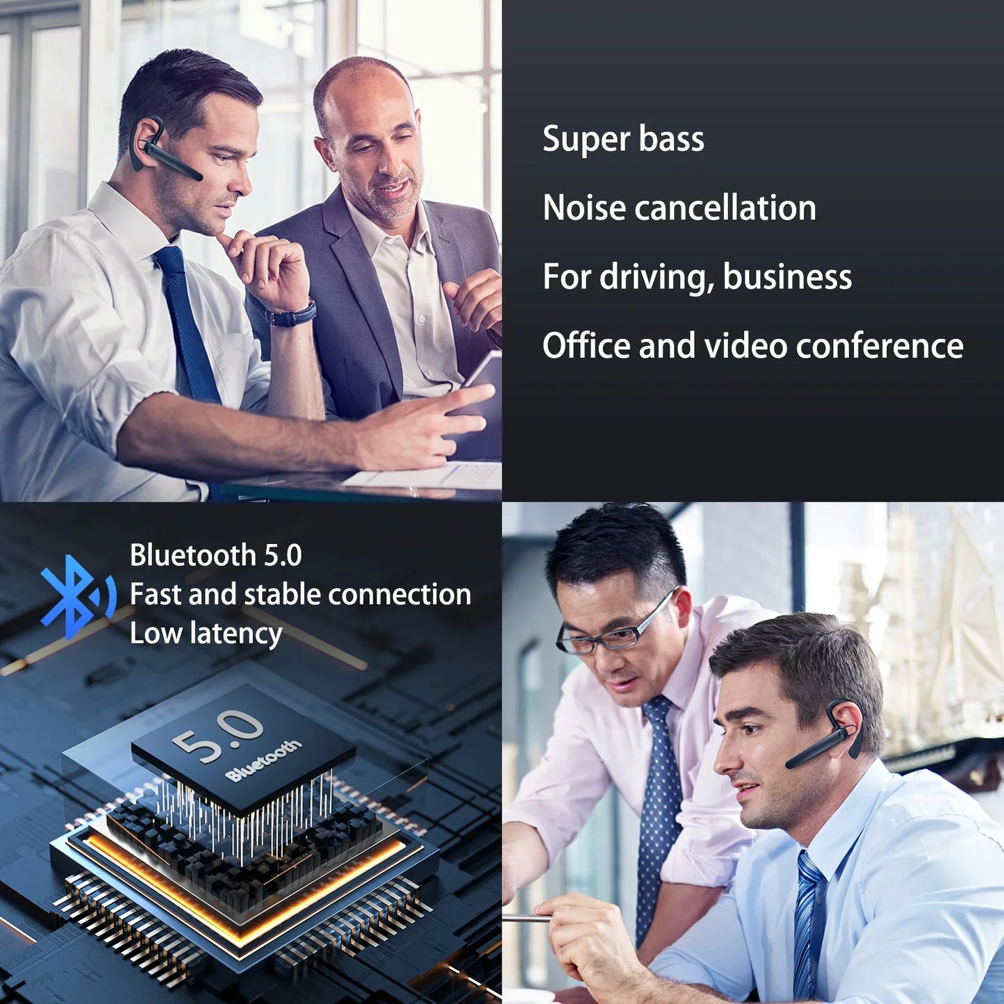 Wireless Bluetooth Headphones With Microphon Earphone ENC Noise Cancelling Handsfree Talking Headset Busines Auriculares Driving