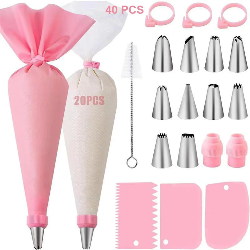 Silicone Piping Tip Set Cake Frosting Tips Stainless Steel Nozzles Spatula  DIY Baking Tools Accessory