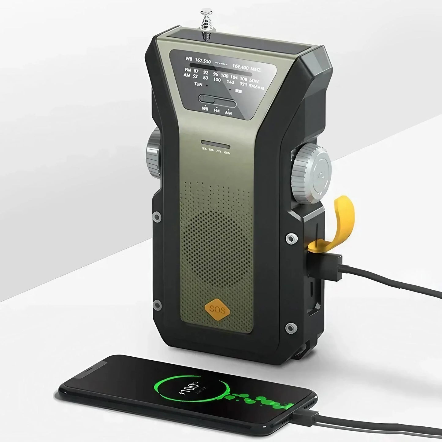 Weather Radio Emergency Multifunctional Radio FM AM WB Hand Crank Solar USB Charging 2000mAh Power Bank LED Flashlight Torch