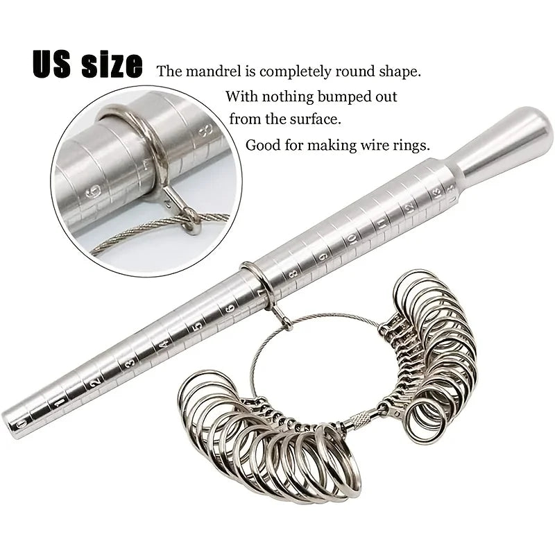 3pcs Stainless Steel Ring Sizer Mandrel Kit with Measuring Tool for Jewelry Making -Ideal Gift for DIY Enthusiasts and Beginners