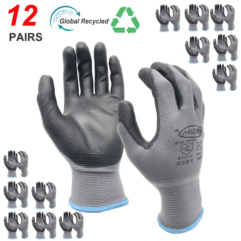 24Pieces/12 Pairs Safety Working Gloves Black Pu Nylon Cotton Glove Industrial Protective Work Gloves NMSafety Brand Supplier