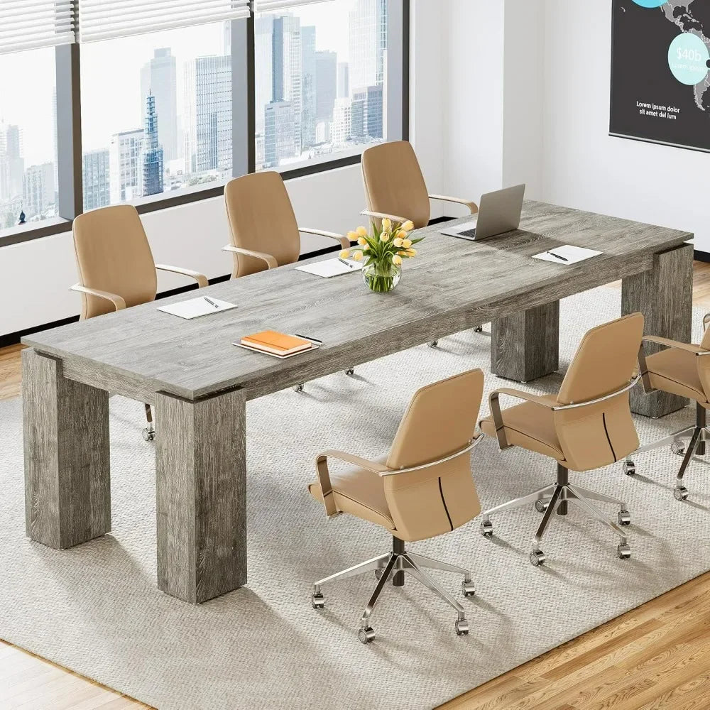 7 ft Extra Long Conference Table, 86-Inch Office Meeting Room Table, Modern Industrial Rectangle Gray Seminar Desk for 8 (1)