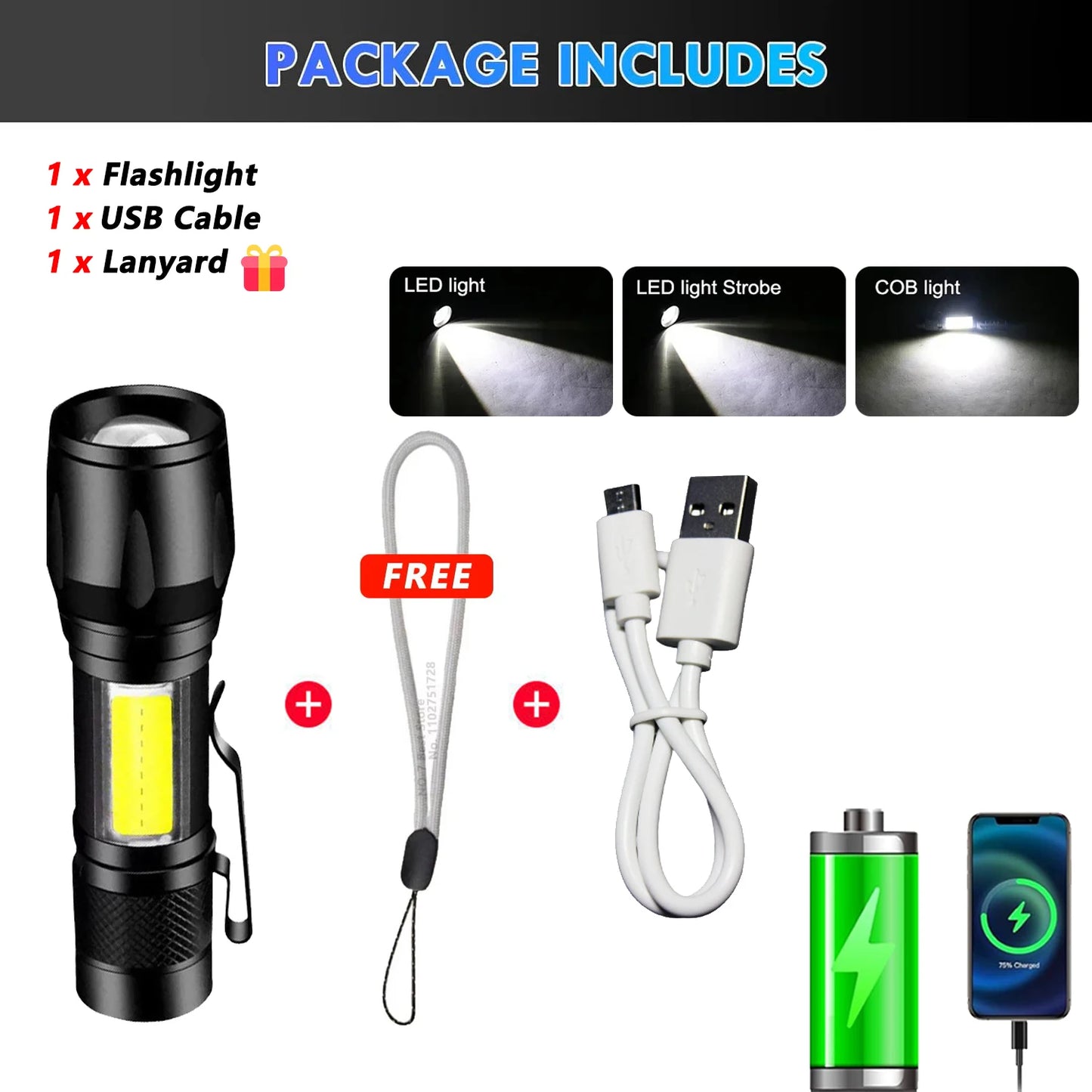 High Strong Power Led Flashlights 2000LM Tactical Torch with Display Light USB Charging Camping Fishing Emergency Zoom Lantern