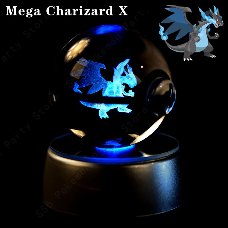 Pokemon Crystal Ball Pikachu Gengar Eevee Mewtwo Lacario Anime Game Pokeball Led Night Light Base Kids Birthday Gift Home Decor