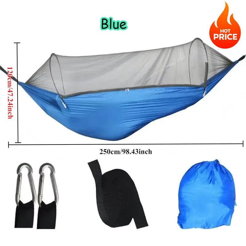 Outdoor Camping Hammock High Strength Parachute Fabric With Mosquito Net Lightweight Hanging Hammocks Hanging Bed Net 250x120cm