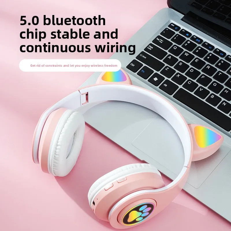 New arrival bluetooth ear head b39 cat ear luminous bluetooth ear head wearable foldable card mobile phone wireless headset neut