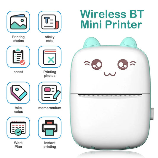 Kids Portable Printer Cute Cat Thermal Maker Price Label Picture Luggage Tags English Learning Bluetooth Printing Education Toys