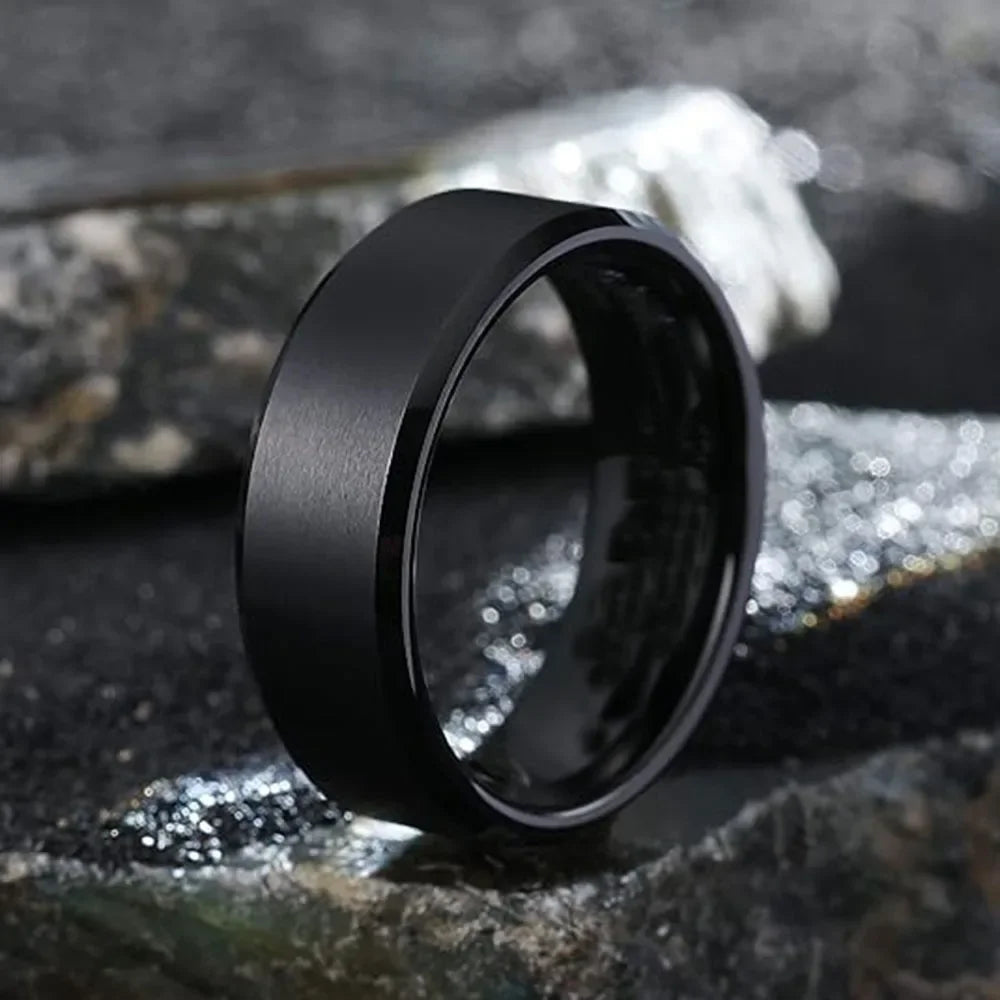 8mm Stainless Steel Men Rings Wholesale Black Groove Matte Wedding Engagement Party Gift Anniversary Rings For Women Jewelry