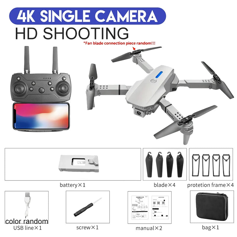 KBDFA 2025 E88 Professional Wide Angle RC Dron HD 4K Camera Mode Foldable Helicopter Aircraft Quadcopter Drone Kid Gift Toys