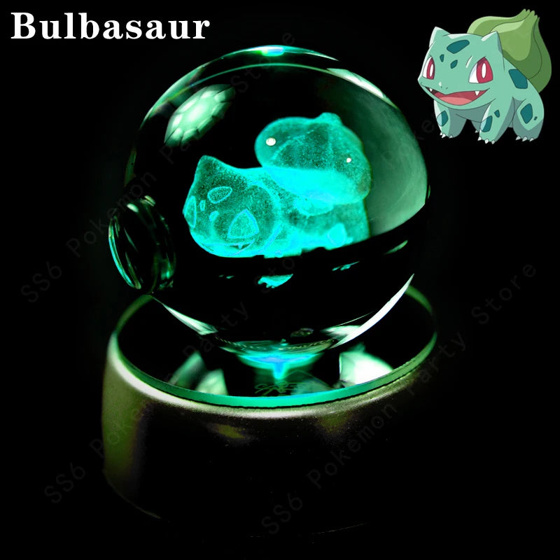 Pokemon Crystal Ball Pikachu Gengar Eevee Mewtwo Lacario Anime Game Pokeball Led Night Light Base Kids Birthday Gift Home Decor
