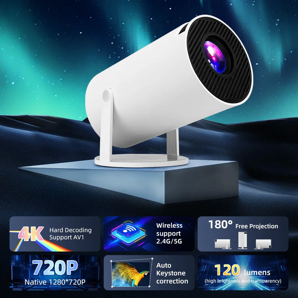 KaiAqua Projector Android 11 4K 1280*720P HT88 Dual Wifi 260ANSI 180°flexible BT5.0 Cinema Outdoor Portable Projector