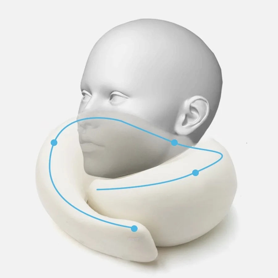 1pc Travel Pillow Pure Memory Foam Neck Pillow, Comfortable & Breathable Cover, Machine Washable, Airplane Travel Kit With Luxur