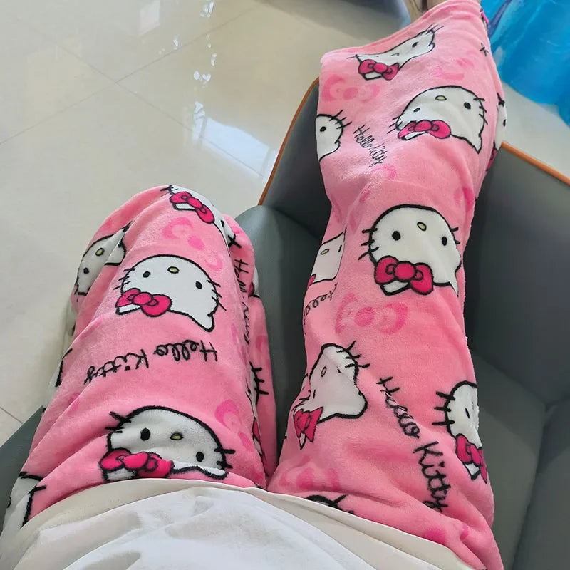 Cartoon Hello Kitty pajama pants for men and women spring and summer thin loose couple casual home pants walking pants