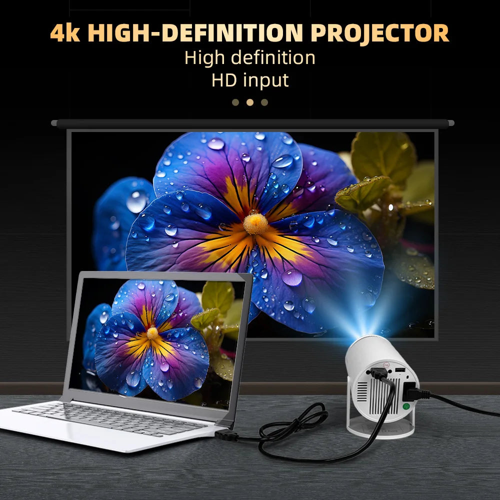 KaiAqua Projector Android 11 4K 1280*720P HT88 Dual Wifi 260ANSI 180°flexible BT5.0 Cinema Outdoor Portable Projector