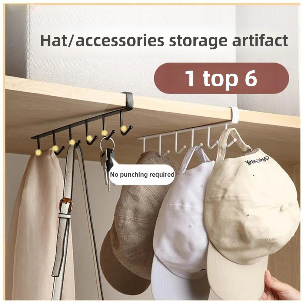 1pc wrought iron cabinet with 6 hooks, nail free and diamond free, easy installation, multi scene storage, neat storage