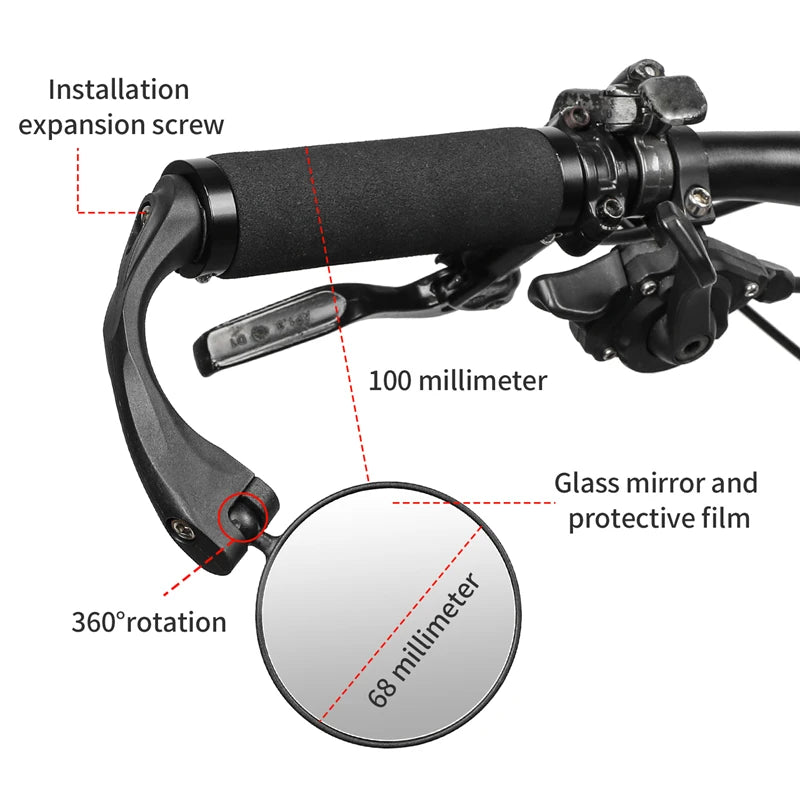 WEST BIKING Bicycle HD Rearview Mirror 360 Rotation Adjustable Bike Wide Angle Back Convex Mirror Handlebar Plug Cycling Safety