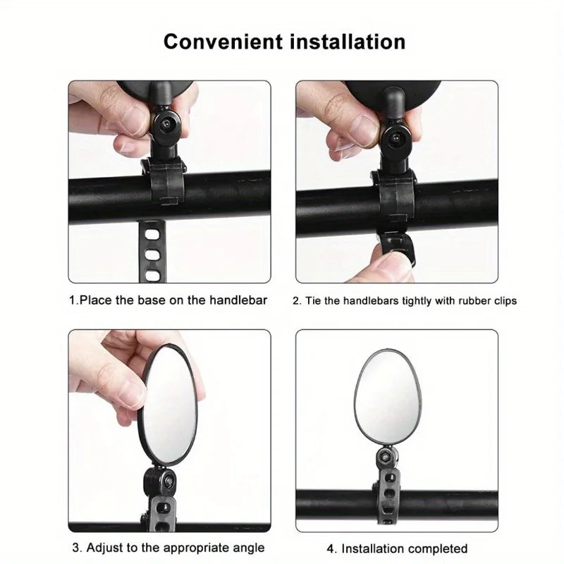 2pcs Black 360° Adjustable Bicycle Rearview Mirror with Wide Angle Lens - Durable PVC, Universal Fit for Road & Mountain Bikes