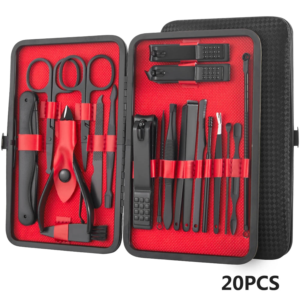 8/12/15/20/24 pcs Manicure Cutters Nail Clipper Set Household Stainless Steel Ear Spoon Pedicure Scissors Tool For Beauty