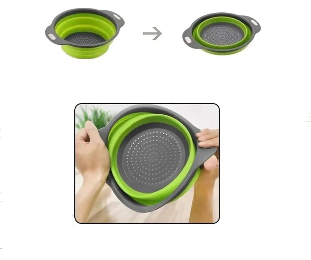 Silicone Collapsible Colander Vegetable Fruit Washing Drainage Basket Round Drainer Bowl Folding Food Strainer Handle