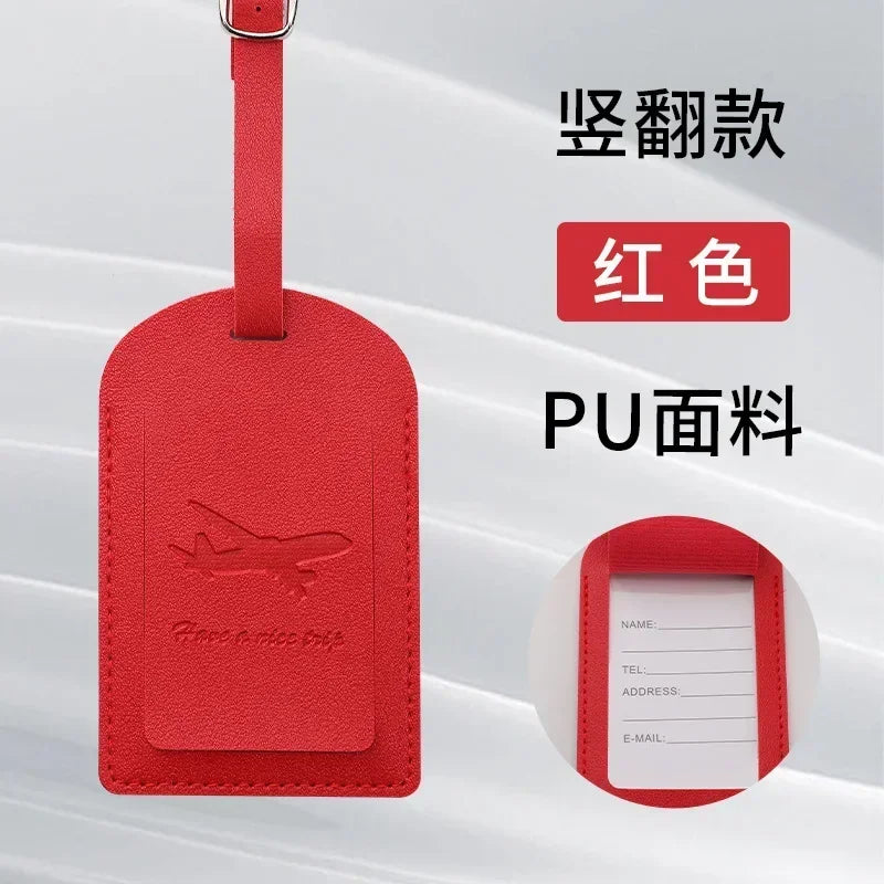 1PCS PU Leather Business Luggage Tag Suitcase Address Label Luggage Boarding Case Label Name ID Address Clip Travel Accessories